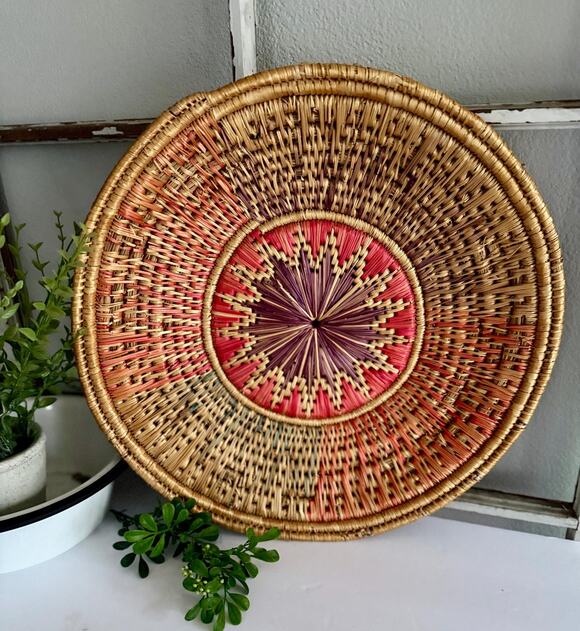 Other - Vintage Boho Woven Wall Basket | 1970s Sunflower Starburst Basket